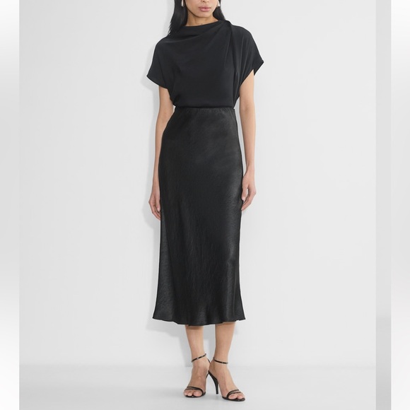 Aritzia Dresses & Skirts - Aritzia Babaton Black Midi Satin Slip Skirt Size 12